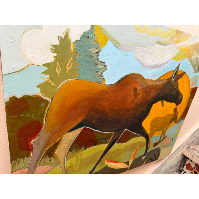 Folk Art “Moose Morning” Art by LWren Walraven For Sale - Image 3 of 10