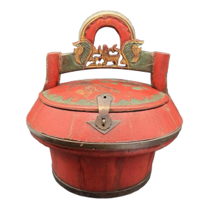 Antique Chinese Red Laquer Wedding Basket