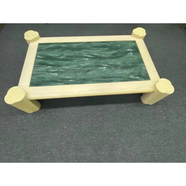 Monumental Modern Cerused Oak Coffee Table With Aqua Marbelized Resin Insert Designed By Enrique Garcel in The 1980's.The...