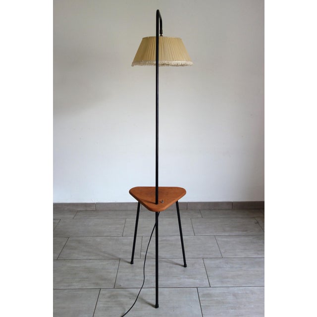 Mid-Century Modern Tripod Metal Floor Lamp with Shelf, France, 1950s For Sale - Image 3 of 14