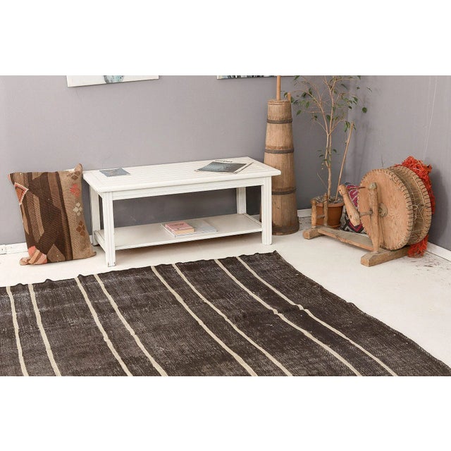 Mid 20th Century Brown & Ivory Striped Kilim Rug For Sale In Los Angeles - Image 6 of 7