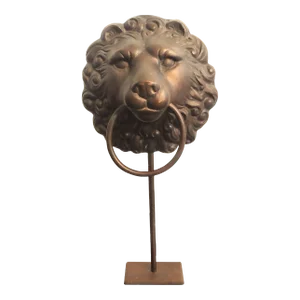 Vintage Maitland Smith Extra Large Brass Lion Head Free Standing Towel Ring Holder