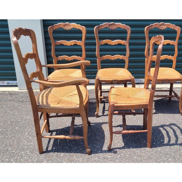 Wood 6 Country French Shell Carced Dining Chairs For Sale - Image 7 of 11