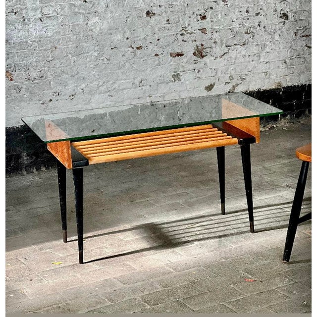 Vintage Mid-Century Wooden Side or Coffee Table with Glass Top For Sale - Image 16 of 18