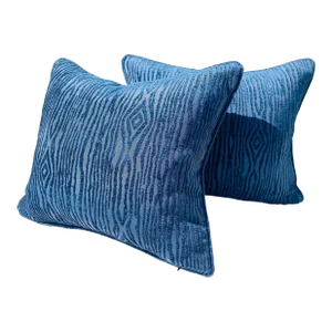 Contemporary Royal Blue Faux Bois Chenille Pillows- a Pair.