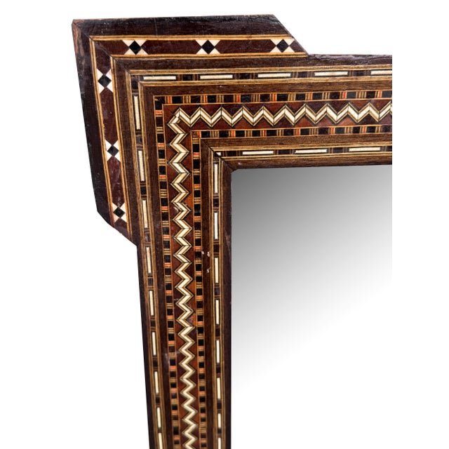 Mid 20th Century Marquetry Wood Inlaid Mirror Frame For Sale - Image 4 of 4