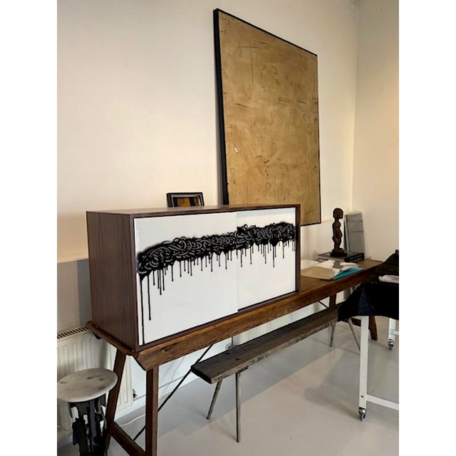 2020s One-of-a-Kind Walnut Art Credenza With Hand-Painted Doors — In Stock in Florida For Sale - Image 5 of 7