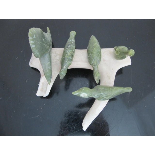 Inuit Canada Native Carved Stone Birds Perched on Antler Branch by Tr McPhee For Sale In Portland, OR - Image 6 of 7