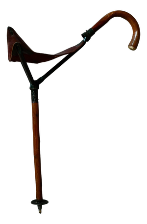20th Century English Hunting Walking Stick with Seat in Bamboo, Leather and Metal, 1960s