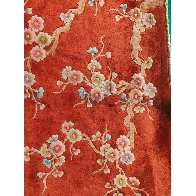 1930s Red Floral Modern Antique Chinese Art Deco Rug 8' X 10'2" Handknotted Wool Carpet For Sale - Image 10 of 14