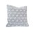 The pillows are a geometric pattern with a soft, neutral palette — primarily light gray/blue and white tones. The design...