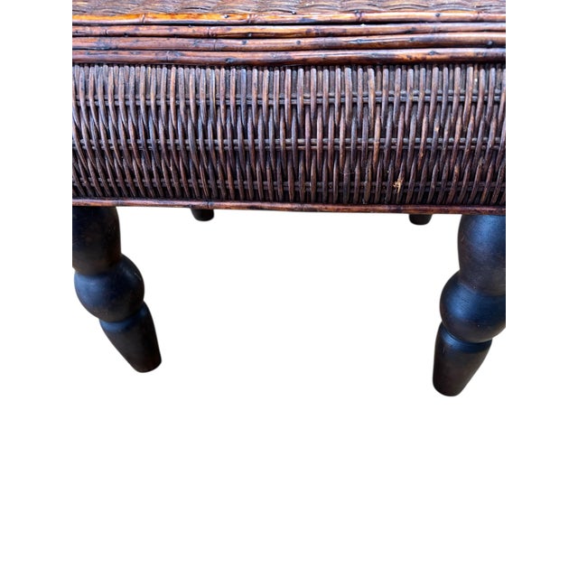 Mid 20th Century Vintage Bamboo and Woven Rattan British Colonial Style Footstool For Sale - Image 5 of 12