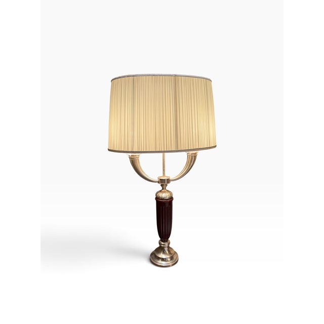 Art Deco 1990s Ruhlmann Style Art Deco Red & Silver Candelabra Form Table Lamp 1 of 2 - 1 of 2 For Sale - Image 3 of 3