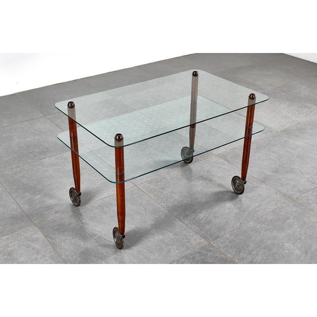 Wood and Glass Coffee Serving Cart attributed to Gio Ponti for Vitrex, Italy, 1940s For Sale - Image 4 of 17