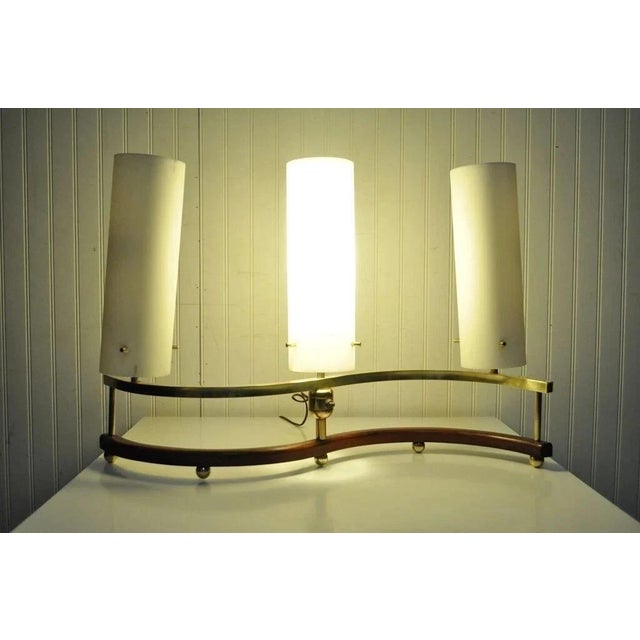 Vintage Mid Century Modern Stilnovo Brass Walnut & Glass Sculptural Table Lamp For Sale In Philadelphia - Image 6 of 11