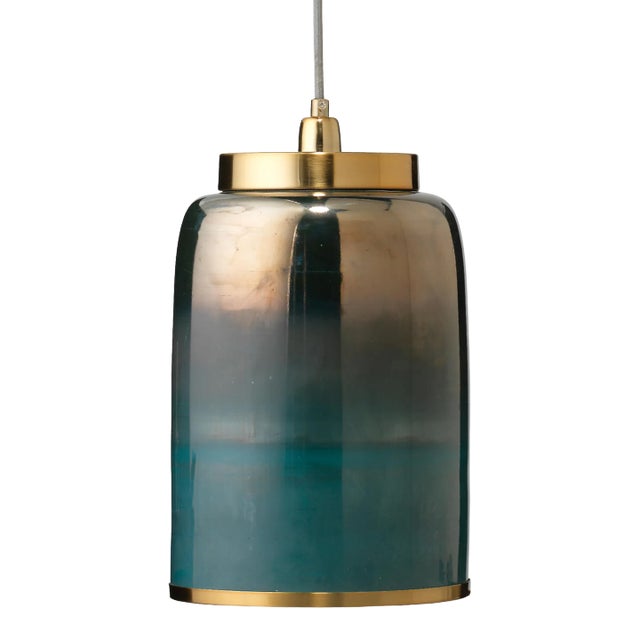 Jamie Young Vapor Pendant in Antique Brass & Aqua, Medium For Sale