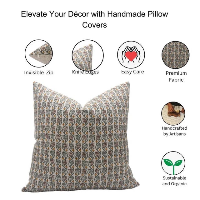 Fabdivine Artisan Block Print Throw Pillow Cover 24x24 Inch Thick Linen-Kersangri For Sale - Image 4 of 4