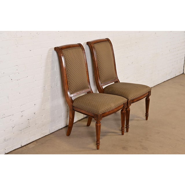 Ethan Allen Ethan Allen French Regency Louis XVI Carved Cherry Wood Upholstered Side Chairs or Dining Chairs, Pair For Sale - Image 4 of 11