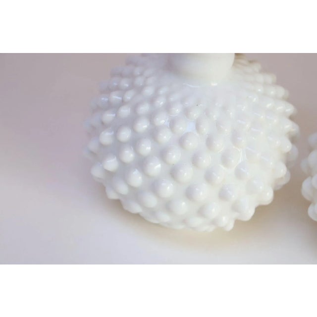 Pair of Petite Mid-Century Modern Hobnail Milk Glass Boudoir Bedside Table Lamps For Sale - Image 9 of 11