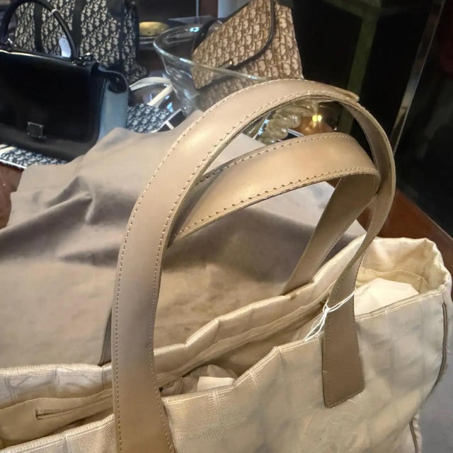A 2003 Chanel New Travel Line Beige Nylon and Brown Leather Tote Bag For Sale - Image 10 of 15