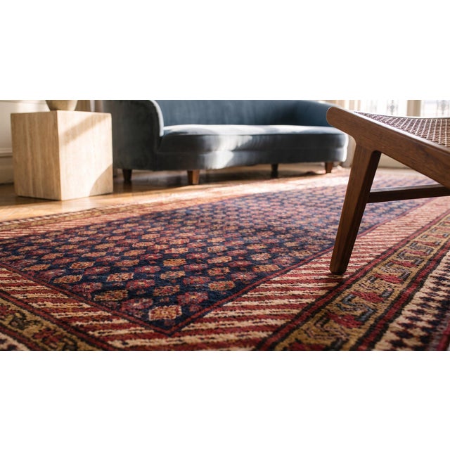 1890s Blue Navy Geometric Antique n.w. Persian Rug 4' X 9'9" Handknotted Wool Carpet For Sale In New York - Image 6 of 8