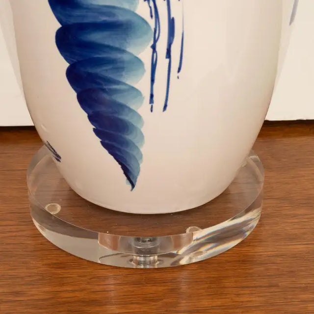 Ceramic Pair of Blue and White Ceramic Lamps For Sale - Image 7 of 8