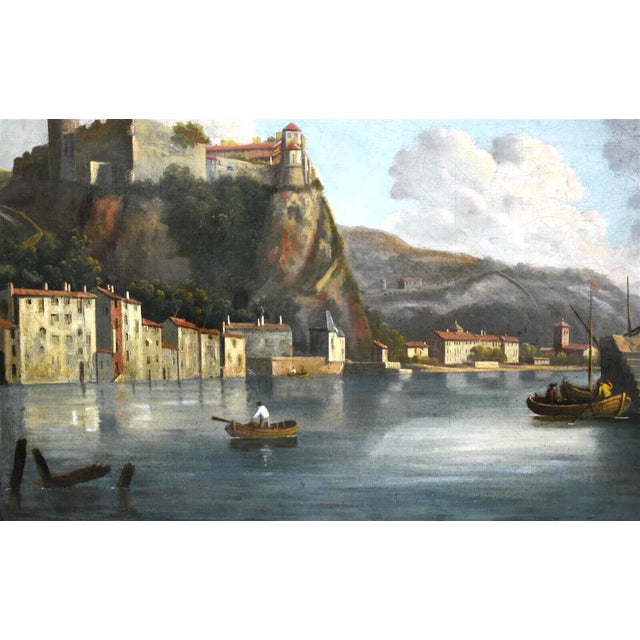 1800's Antique Painting, Oil on Canvas, Italian School, Realism, Canal, Village For Sale - Image 4 of 7