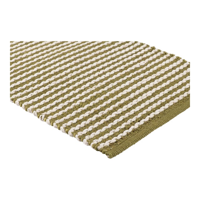 Part & Parcel Goods Textured Sample Scallop Stripe Rug, 6"x6", Moss and Eggshell For Sale