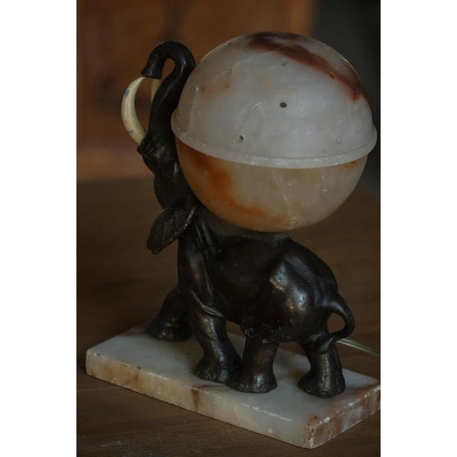 Early 20th Century Art Deco Elephant Table Lamp with Alabaster Globe, 1930s For Sale - Image 17 of 18
