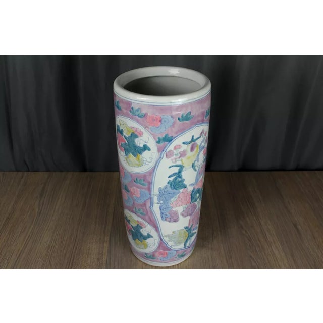Chinese Late 20th Century Chinese Porcelain Hand Painted Floral Umbrella Stand For Sale - Image 3 of 12