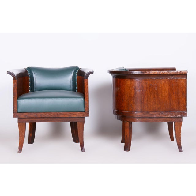 Art Deco Oak Armchairs with Leather Upholstery, 1920s, Set of 4 For Sale - Image 6 of 9