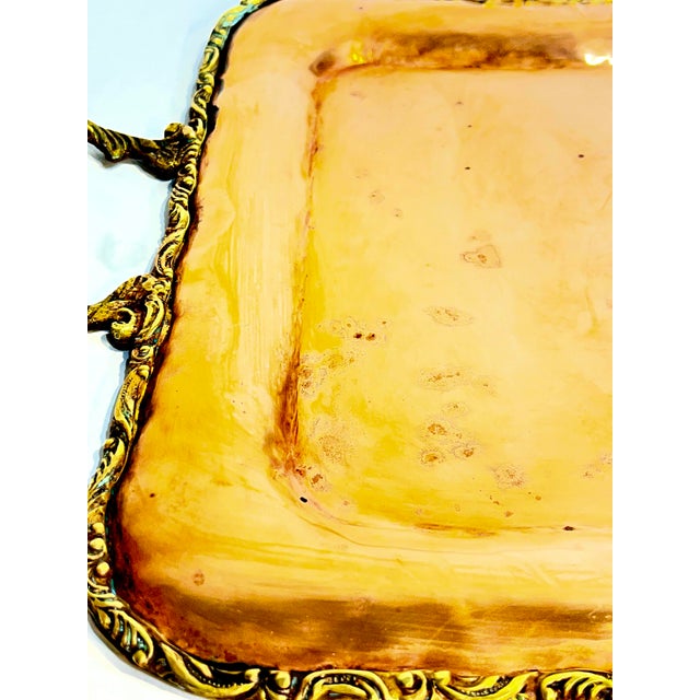 Vintage French Provincial Brass and Copper Two Handle Serving Cocktail Tray For Sale - Image 17 of 18