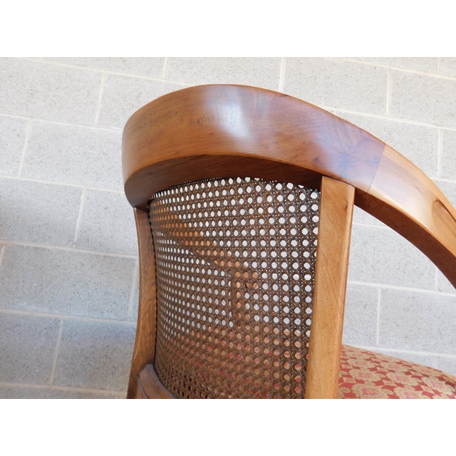 Mid 20th Century Vintage Walnut Barrel Back Italian Regency Style Cane Back Accent Arm Chairs - A Pair For Sale - Image 5 of 12