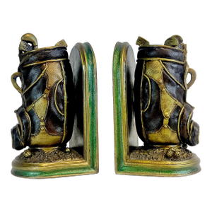 1980s Vintage Americana Boho Chic Golf Club Bag Bookends - A Pair