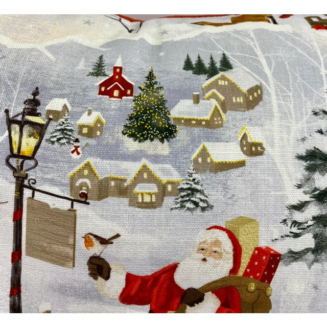 Festive Santa With Animal Friends Christmas Themed Bolster Pillow With Red Velour-Like Back - Made in U K For Sale In Dallas - Image 6 of 12