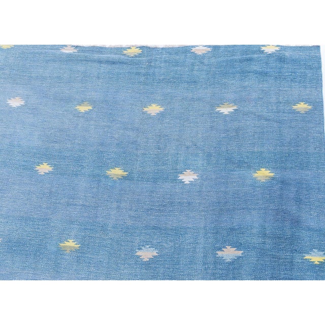 Doris Leslie Blau Indian Dhurrie Vintage Geometric Blue Flatweave Cotton Rug For Sale - Image 4 of 9