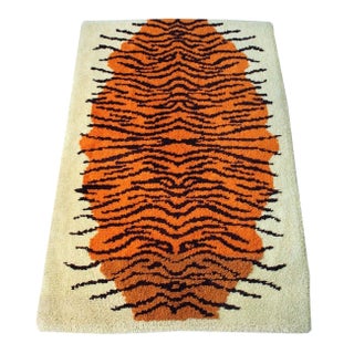 Danish Modern Tiger Striped Rya Rug For Sale