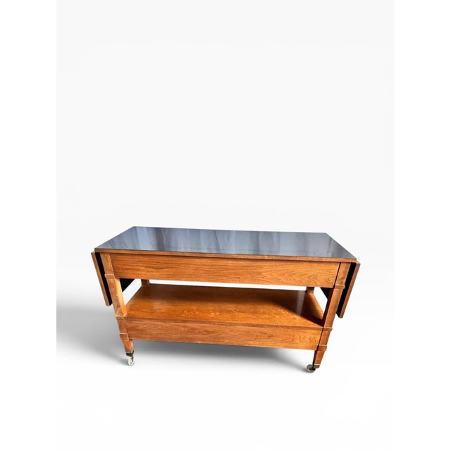 Baker Furniture Milling Road Walnut Drop-Leaf Serving Cart / Console on Casters For Sale In Boston - Image 6 of 10