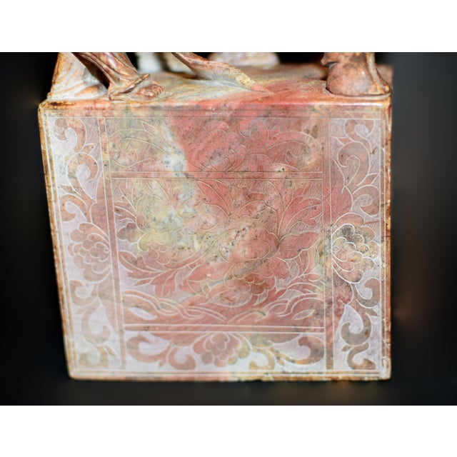 Red Pair Large Antique Stone Statues Bookends Boy and Buffalo For Sale - Image 8 of 12