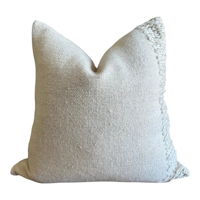 Hand Woven Wool Accent Pillow in Off White For Sale
