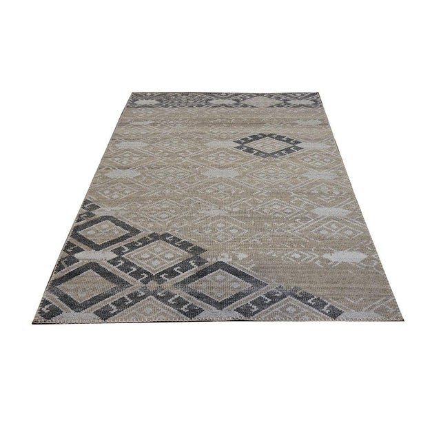 Modern Indian Palermo Wool & Silk 5X7 Grey, Black & Tan Handmade Area Rug #9902770