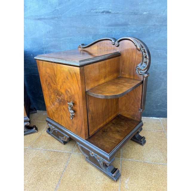 Pair of Art Deco Walnut Bedside Nightstands, 1940s For Sale - Image 4 of 9