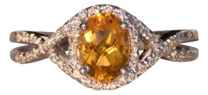 The 108th Street: Oval Checkerboard Cut Citrine and Diamond Halo Ring in White Gold