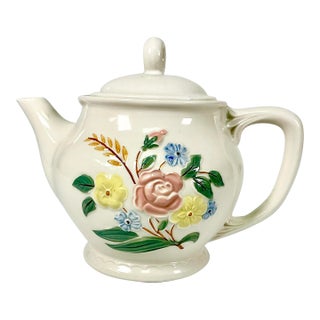 1940s Vintage Farmhouse Boho Chic Art Deco Porcelier Vitreous Tea Pot, 6 Cup Size. For Sale