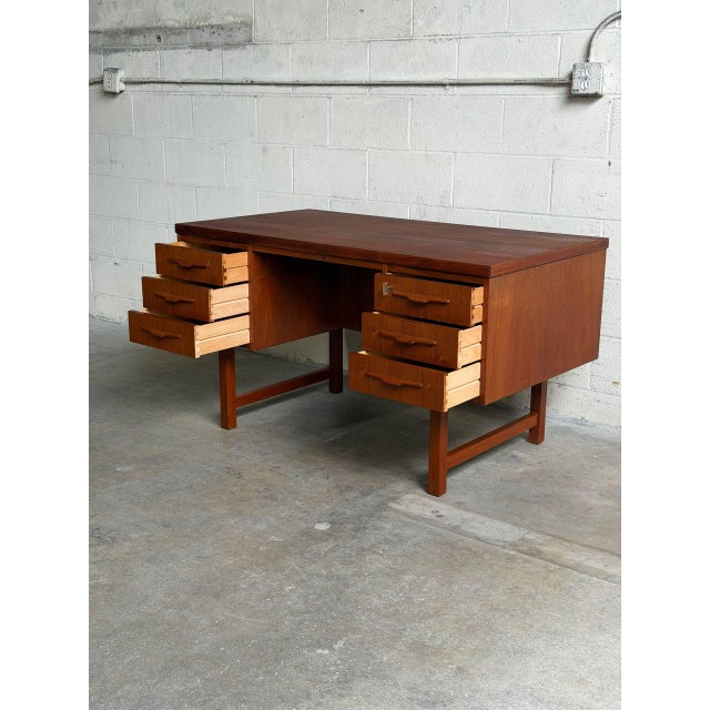 1960s Vintage Danish Teak Executive Desk Mid Century Modern Writing Desk Finished Back Office Desk For Sale - Image 5 of 10