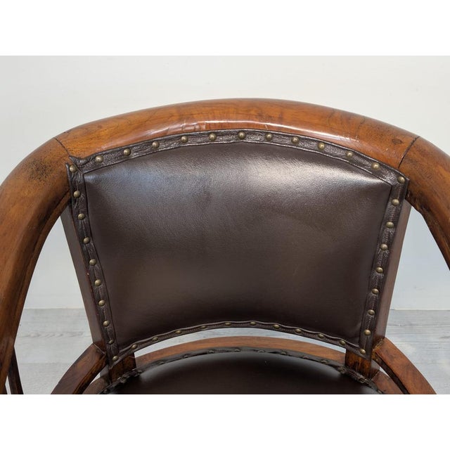 Interwar Wooden Office Chair in Natural Leather, 1890s For Sale - Image 5 of 15