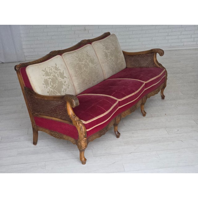 Danish 3-Seater Sofa in Red Velour and Mesh, 1930s For Sale - Image 10 of 18