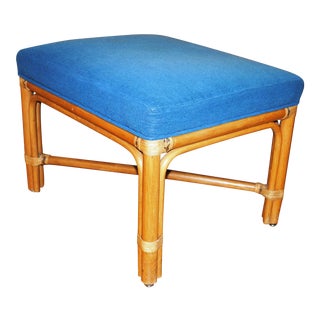 Mid Century Upholstered Bamboo Ottoman For Sale
