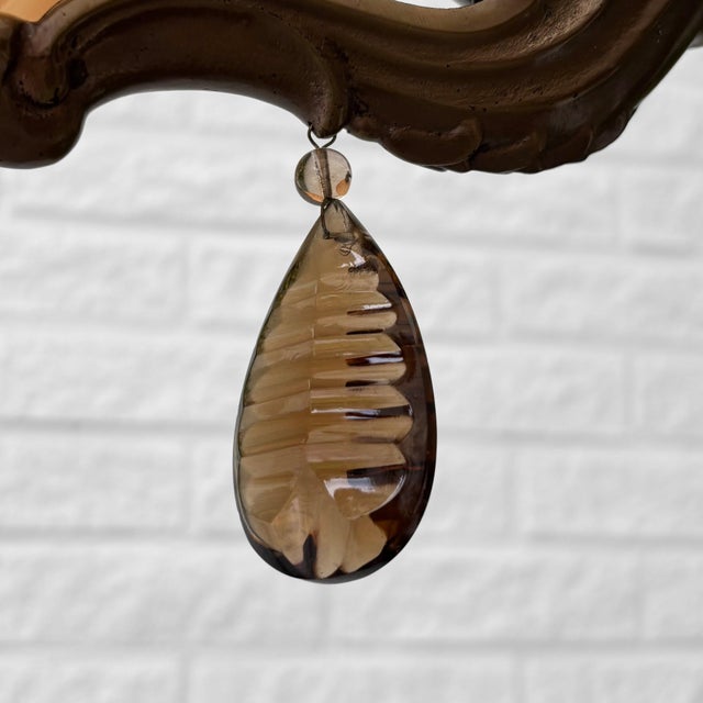 Brown 5-Arm Chandelier in Brass and Havana Glass, Sweden, 1930s For Sale - Image 8 of 10
