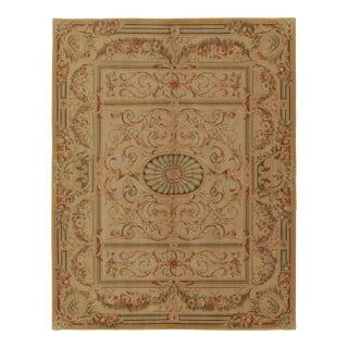 Antique French Aubusson Rug With Stately Golden Floral Medallions - Rug & Kilim For Sale